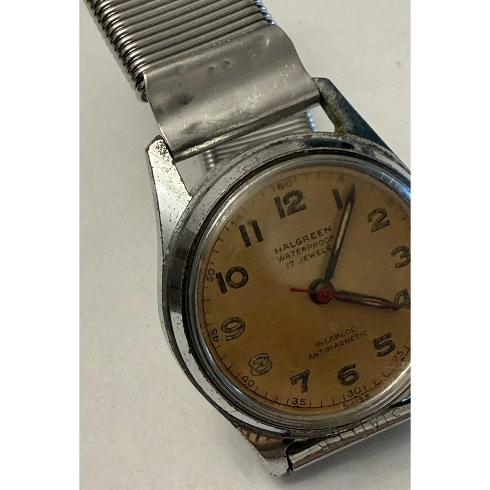 Vintage HALGREEN Incabloc Watch 17 Jewels Waterproof Manual Wind - Working